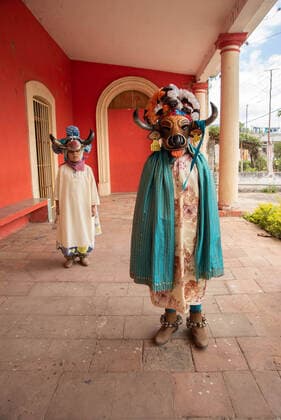 February 29, 2020, Almolonga, Veracruz, Mexico: People from Almolonga Veracruz, celebrate their carnival dressed in their traditional bull masks. This carnival is one of the oldest in the region and dates back to the time when African slaves revealed themselves against Europeans in these lands. Almolonga Mexico - ZUMAqp1_ 20200229_zip_qp1_001 Copyright: xHectorxAdolfoxQuintanarxPerezx