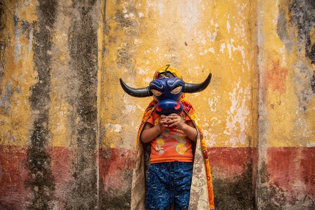 February 29, 2020, Almolonga, Veracruz, Mexico: People from Almolonga Veracruz, celebrate their carnival dressed in their traditional bull masks. This carnival is one of the oldest in the region and dates back to the time when African slaves revealed themselves against Europeans in these lands. Almolonga Mexico - ZUMAqp1_ 20200229_zip_qp1_002 Copyright: xHectorxAdolfoxQuintanarxPerezx