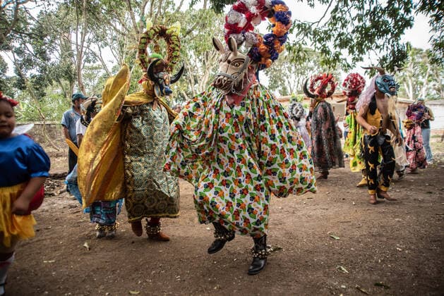 February 29, 2020, Almolonga, Veracruz, Mexico: People from Almolonga Veracruz, celebrate their carnival dressed in their traditional bull masks. This carnival is one of the oldest in the region and dates back to the time when African slaves revealed themselves against Europeans in these lands. Almolonga Mexico - ZUMAqp1_ 20200229_zip_qp1_017 Copyright: xHectorxAdolfoxQuintanarxPerezx