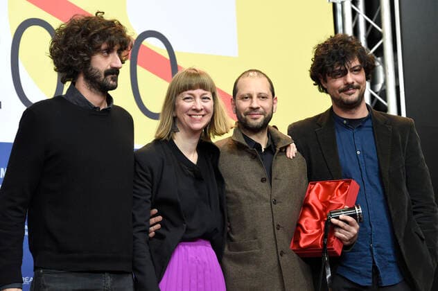 Martin Bertier, Helen Olive, Camilo Restrepo and Felipe Guerrero GWFF Award Best First Feature Los conductos at the press conference of the winners of the Berlinale 2020 70 Berlin International Film Festival at the Hotel Grand Hyatt Berlin, 29 02 2020 Foto:xN.xKubelkax xFuturexImage