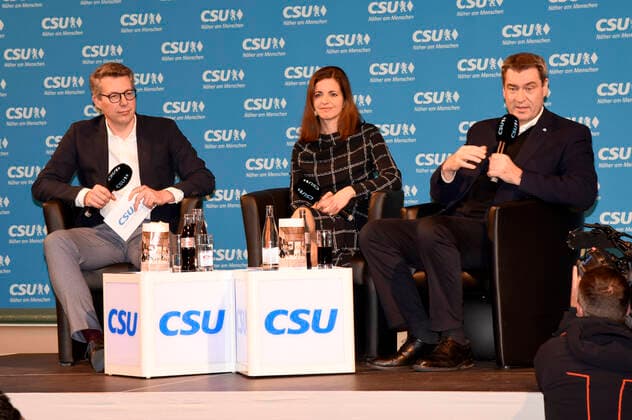 Markus Blume, Kristina Frank and Markus Söder at the town talk for the election of the mayor at the Filmtheater Sendlinger Tor Munich, 02 03 2020 Foto:xS.xAdamx xFuturexImage