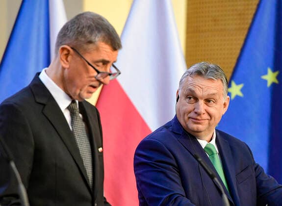 L-R Czech Prime Minister Andrej Babis and Hungarian PM Viktor Orban attend a press conference after the meeting of the Visegrad Four (V4, comprised of Slovakia, Czech Republic, Hungary and Poland) to discuss coronavirus in Europe, situation in Turkey, migration and EU budget framework, on March 4, 2020, in Prague, Czech Republic. (CTKxPhoto RomanxVondrous) CTKPhotoP202003040425601 vnd 5