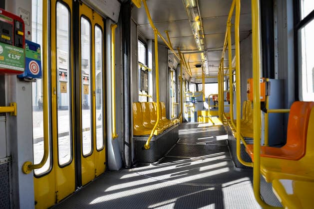 March 4, 2020, Turin, Italy: Deserted public vehicle due to the corona virus emergency..Italy registered a 25% surge in coronavirus cases in 24 hours, with infections remaining centered on outbreaks in two northern regions, Lombardy and Veneto, 2.502 people were infected by the novel Coronavirus so far (among these 79 people died - mainly because of a previous and serious clinical picture compromised by the virus-, 2263 people are currently positive and 160 people already recovered). The spread marks Europe™s biggest outbreak, prompting Italian Government to issue draconian safety measures. Turin Italy - ZUMAs197 20200304_zaa_s197_122 Copyright: xDiegoxPulettox