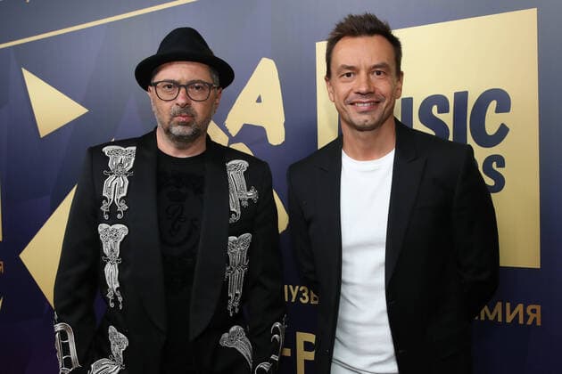 MOSCOW REGION, RUSSIA - MARCH 4, 2020: Members of the Russian pop band Diskoteka Avaria, Alexei Ryzhov (L) and Alexei Serov at the pre-party event for the ZHARA Music Awards 2020 ceremony at Moscow s Crocus City Hall. Vyacheslav Prokofyev TASS  TS0D0C43