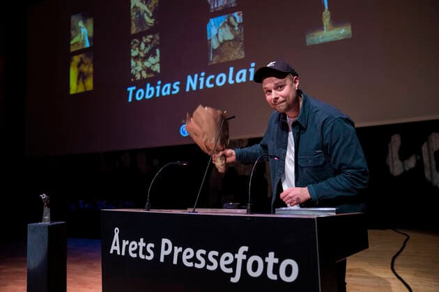 Tobias Nicolai receives the award for the year open class AAret Press photo 2019 awards ceremony in the Black Diamond in Copenhagen on Friday, March 6, 2020, Copenhagen Denmark,  Copyright: MartinxSylvestx cop102 spdk20200306-161952-L