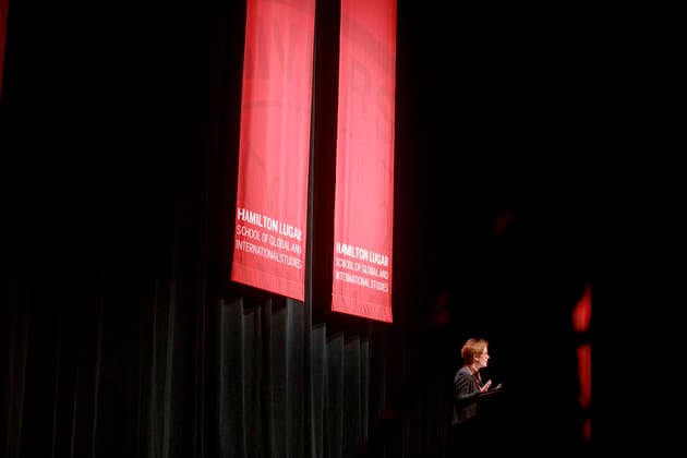 March 6, 2020, Bloomington, United States: U.S. Ambassador to Ukraine Marie Yovanovitch delivers remarks, and answers questions after being presented with the Richard G. Lugar Award during a conference on America s Role in the World, hosted by Indiana University™s Hamilton Lugar School of Global and International Studies. Bloomington United States - ZUMAs197 20200306_zaa_s197_135 Copyright: xJeremyxHoganx