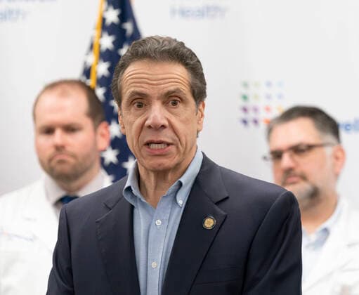 NYS Governor Andrew Cuomo updates press on COVID-1 Governor Cuomo updates press on COVID-19 virus and tours Northwell hospital testing labs with Howard Zucker, Michael Dowling and Dr. Dwayne Breining at Northwell Health Imaging at Center for Advanced Medicine North New Hyde Park New York United States Copyright: LevxRadin