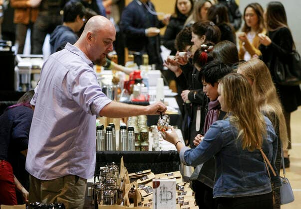 (200308) -- VANCOUVER, March 8, 2020 (Xinhua) -- People taste different types of tea during the sixth annual Vancouver Tea Festival in Vancouver, Canada, March 8, 2020. The Vancouver Tea Festival returned for the sixth year this weekend, featuring tea manufacturers, connoisseurs and vendors exhibiting different types of tea from around the world. (Photo by Liang Sen Xinhua) CANADA-VANCOUVER-TEA FESTIVAL 