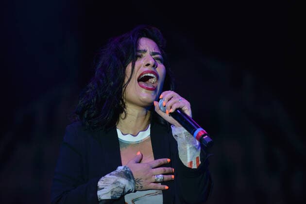 March 7, 2020, Mexico City, Mexico: Chilean singer Ana Tijoux performs live on stage during the Tiempo de Mujeres Music Festival at Zocalo in Mexico City. Mexico City Mexico - ZUMAs197 20200307_zaa_s197_524 Copyright: xCarlosxTischlerx