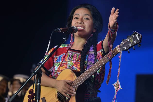 March 7, 2020, Mexico City, Mexico: Chilean singer and activist Sara Curruchich performs live on stage during the Tiempo de Mujeres Music Festival at Zocalo in Mexico City. Mexico City Mexico - ZUMAs197 20200307_zaa_s197_531 Copyright: xCarlosxTischlerx