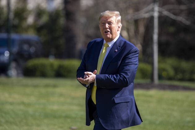President Donald Trump walks of Marine One on the South Lawn at the White House in Washington, D.C. on Monday, March 9, 2020. Trump is returning from a weekend trip to Florida and Atlanta where he visited the CDC.  WAP20200309007 TASOSxKATOPODIS