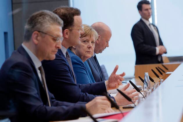 Angela Merkel Jans Spahn Lothar H Wieler 2020 03 11, Berlin, Germany Federal Press Conference Federal Chancellor Angela Merkel CDU , Jens Spahn CDU , Federal Minister of Health, and Prof Dr Lothar H Wieler, President of the Robert Koch Institute l , report on the Europe-wide measures taken by governments against the spread of the corona virus