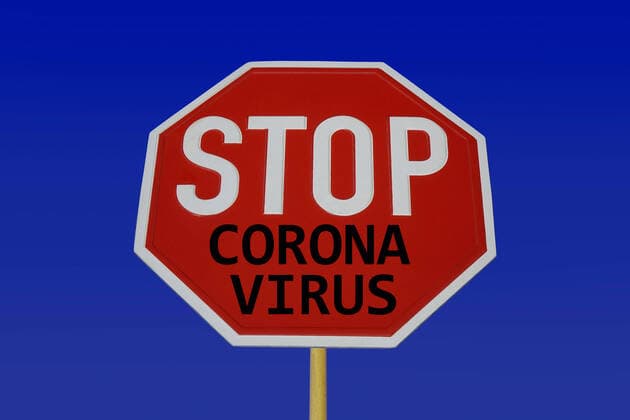 Stop sign and coronavirus Stop sign and coronavirus, 10 03 2020, Borkwalde, Brandenburg, Germany, A stop sign bears the words Coronavirus