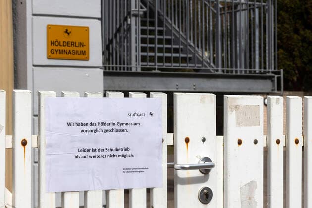 DEU, Germany, Baden Württemberg, Stuttgart, 12 03 2020 First school closure due to coronavirus in Stuttgart Hölderlin Gymnasium has been closed since Wednesday due to two confirmed cases of infection and further suspected cases Meanwhile, the teachers of the southwest grammar school are demanding a preventive closure of all schools until the Easter holidays