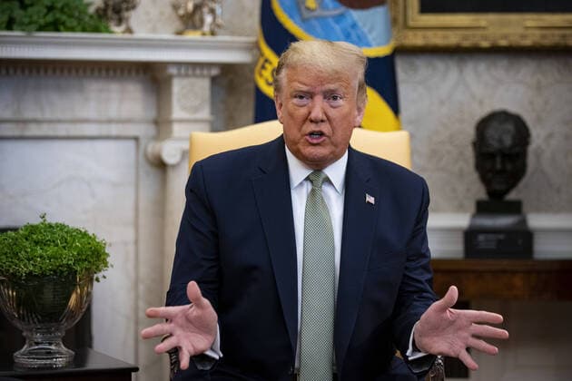 U.S. President Donald Trump speaks during a meeting with Leo Varadkar, Ireland s prime minister, in the Oval Office of the White House in Washington, D.C. on Thursday, March 12, 2020.  WAX20200312205 ALxDRAGO