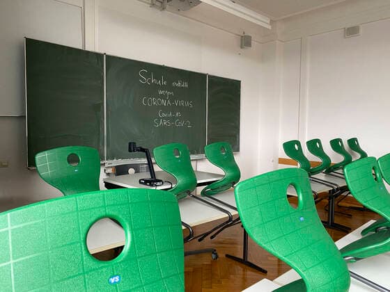 School cancelled due to Corona Virus, Covid 19, SARS CoV 2, empty classroom, Germany School cancelled due to Corona Virus, Covid 19, SARS CoV 2, empty classroom, Germany