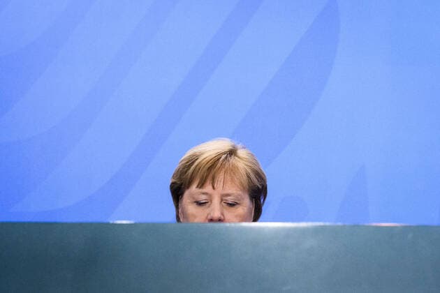 Berlin, Press Conference Merkel, Söder and Czestscher Germany, Berlin 12 03 2020 The picture shows German Chancellor Angela Merkel cdu during the press briefing after the Chancellors meeting with the heads of government of the federal states Berlin Federal Chancellery Berlin Germany