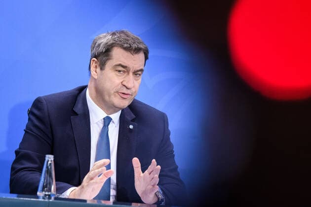 Berlin, press conference Merkel, Söder and Czestscher Germany, Berlin 12 03 2020 In the picture is Markus Söder Bavarian Prime Minister, csu during the press briefing after the Chancellors meeting with the heads of state governments Berlin Federal Chancellery Berlin Germany