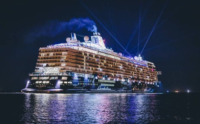 Trieste TOPIC PICTURE the illuminated cruise liner Mein Schiff 6 of the shipping company TUI Cruises in the harbour of the city at night in Trieste, Italy on 11 August 2019 the illuminated cruise liner Mein Schiff 6 of the shipping company TUI Cruises in the harbour of the city at night in Trieste, Italy on 2019 08 11 Pictures 2019, PhotoCredit JFK  EP_fei