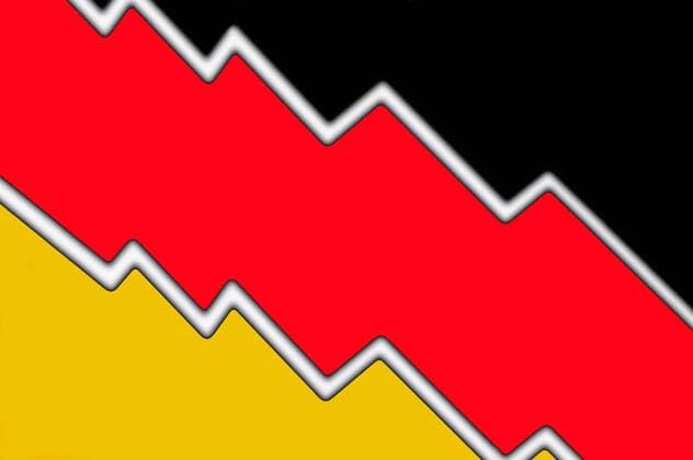 Stock exchange price and Deutschlandfarben Stock exchange price and Deutschlandfarben, 13 03 2020, Borkwalde, Brandenburg, The Deutschlandfarben are shown with falling stock exchange prices