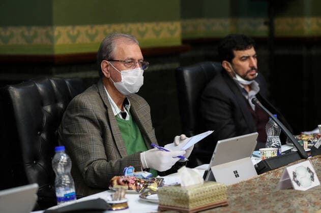 March 11, 2020, Tehran, Iran: A handout picture provided by the Iranian presidency on March 11, 2020, shows Iranian cabinet members wearing protective masks as a means of protection against the coronavirus COVID-19, during a cabinet meeting in the capital Tehran. Tehran Iran - ZUMAi98_ 20200311_zih_i98_024 Copyright: xIranianxPresidencyx
