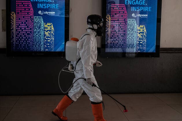 March 15, 2020, West Jakarta, Jakarta, Indonesia: Jakarta, Indonesia, 15 March 2020 : Officers from several NGO specialized in Disaster held desinfectan spray at Public Facility in Old City Jakarta. Indonesia in Emergency of Corona Virus Case as Latest update one of Indonesian Ministry from Ministry of Transportation positive with corona virus. West Jakarta Indonesia - ZUMAh128 20200315_zap_h128_009 Copyright: xDonalxHusnix