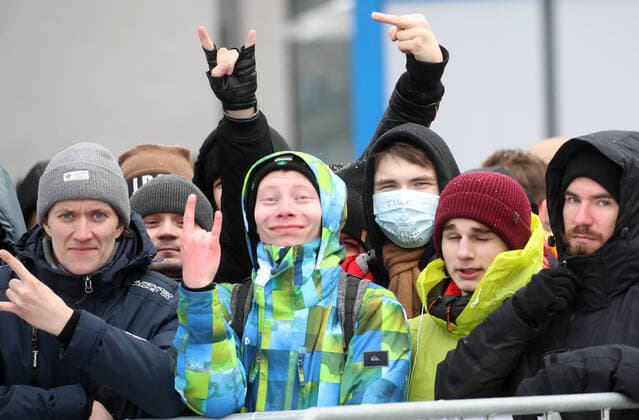 MOSCOW, RUSSIA - MARCH 15, 2020: Fans outside VTB-Arena ahead of a concert by the German-Swedish industrial metal duo Lindemann. The Lindemann duo created by Rammstein vocalist Till Lindemann and Swedish musician Peter Tagtgren, is to give a day and a night concert at the stadium following Moscow Mayor Sergei Sobyanin s decree banning public events with over 5 thousand participants in Moscow due to the coronavirus threat till April 10, 2020. Vyacheslav Prokofyev TASS  TS0D2271