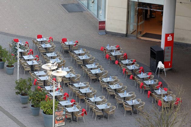 Coronavirus Fear, empty street cafe in the city centre of Siegen Symbolic image on the topic of coronavirus on 16 03 2020 in Siegen Germany