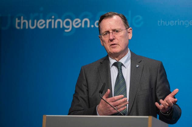 GOVERNMENT MEDIA CONFERENCE THURINGIA COVID 19 17 03 2020 Erfurt The Minister President Bodo Ramelow DIE LINKE at the Government Media Conference of the Thuringian State Government on COVID 19 in Thuringia on 17 March 2020