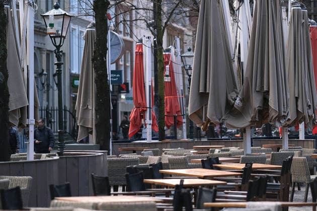 Empty chairs and tables are seen at Het Plein, a square located adjacent to the Binnenhof, as bars and restaurants are closed due to the Coronavirus (Covid-19) on March 16, 2020 in The Hague, Netherlands.  (124471046)