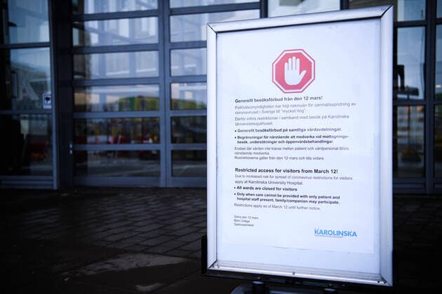200318 Visiting ban on Karolinska Huddinge due to the spread of Covid 19 on March 18, 2020 in Stockholm,  Copyright: SIMONxHASTEGARD 47078931st