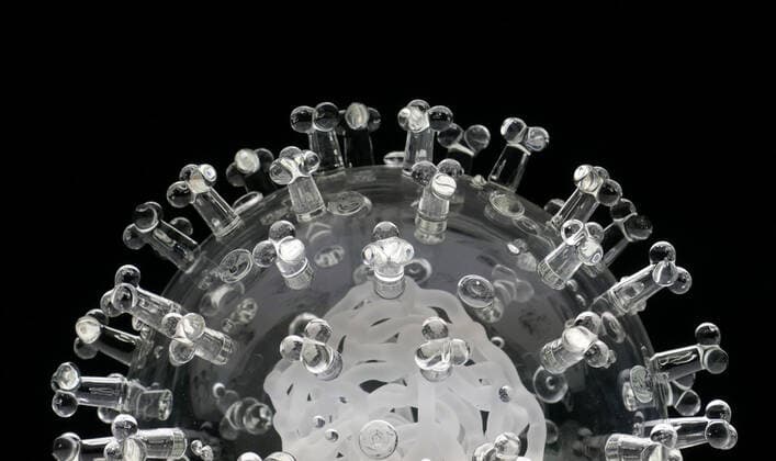 March 19, 2020, Bristol, United Kingdom: IN PHOTO: COVID-19 coronavirus..Internationally-renowned British artist Luke Jerram has created a coronavirus glass sculpture in tribute to the huge global scientific and medical effort to combat the pandemic...Made in glass, at 23cm in diameter, it is 1 million times larger than the actual virus. ..It was commissioned 5 weeks ago by a university in America to reflect its current and future research and learning in health, the environment and intelligent systems, and its focus on solving global challenges. ..Luke says: Ã¢â‚¬oeHelping to communicate the form of the virus to the public, the artwork has been created as an alternative representation to the artificially coloured imagery received through the media. In fact, viruses have no colour as they are smaller than the wavelength of light.Ã¢â‚¬Â - ZUMAc218 20200319_zia_c218_029 Copyright: xCOVERxImagesx