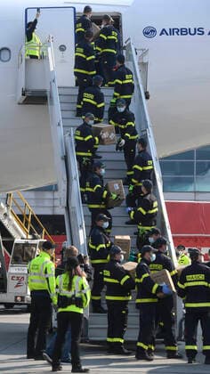 The Czech state reckons with three aircraft a week delivering health material from China during six weeks, Interior Minister Jan Hamacek, not on the photo, (Social Democrats, CSSD) told journalists today, on Friday, March 20, 2020. Later today, the bought consignment with 1.1 million respirators landed at the Vaclav Havel International Airport Prague. They will be shipped to the central store in Pardubice, East Bohemia, and then distributed in the regions, Hamacek said. Another two consignments with health materials are to come here on Saturday. The first aircraft from China, bringing 150,000 rapid testers for the novel coronavirus, landed in Prague on Wednesday night. (CTKxPhoto MichalxKamaryt) CTKPhotoP202003200412201 _KMT6460