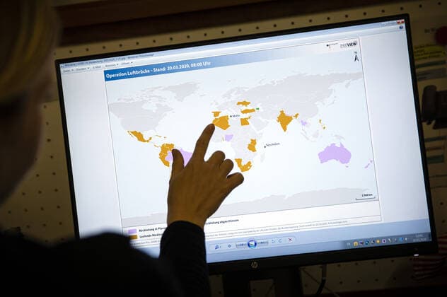 Map of Operation Airlift at the Crisis Response Centre at the Federal Foreign Office This is where the repatriation of German citizens from abroad is organised Berlin 20 03 2020 Berlin Germany Copyright: xThomasxKoehler photothek.dex