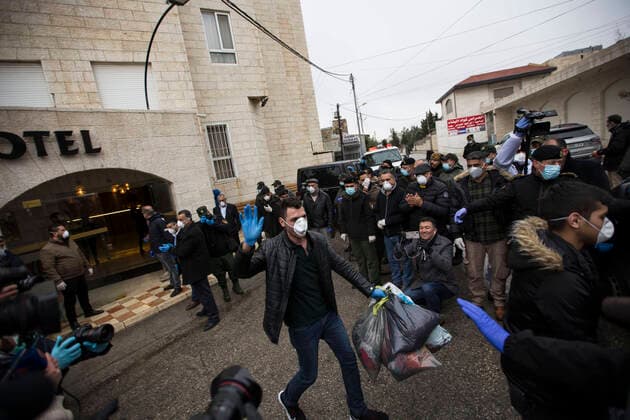 March 20, 2020, Beit Jala, West Bank: Recovered Palestinian released from quarantine at Angles Hotel, at end of the quarantine after 14 days. Beit Jala West Bank - ZUMAb133 20200320_zap_b133_015 Copyright: xMustafaxBaderx