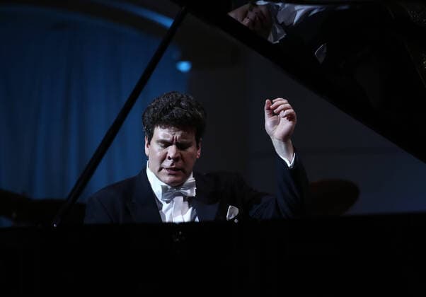 MOSCOW, RUSSIA - MARCH 20, 2020: Pianist Denis Matsuev performs during a live broadcast from the empty Tchaikovsky Concert Hall. The Russian Culture Ministry advised to suspend public events due to the COVID-19 coronavirus pandemic. Valery Sharifulin TASS  TS0D2EA8