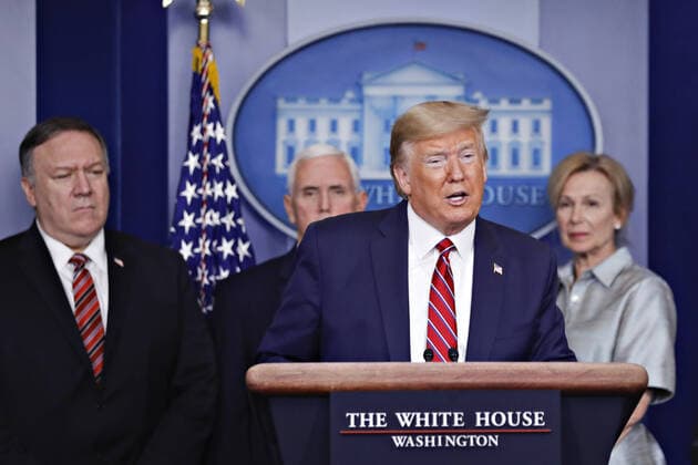 U.S. President Donald Trump speaks during a Coronavirus Task Force news conference in the briefing room of the White House in Washington, DC on Friday, March 20, 2020. Americans will have to practice social distancing for at least several more weeks to mitigate U.S. cases of Covid-19, Anthony S. Fauci of the National Institutes of Health said today.  WAX20200320209 ALxDRAGO
