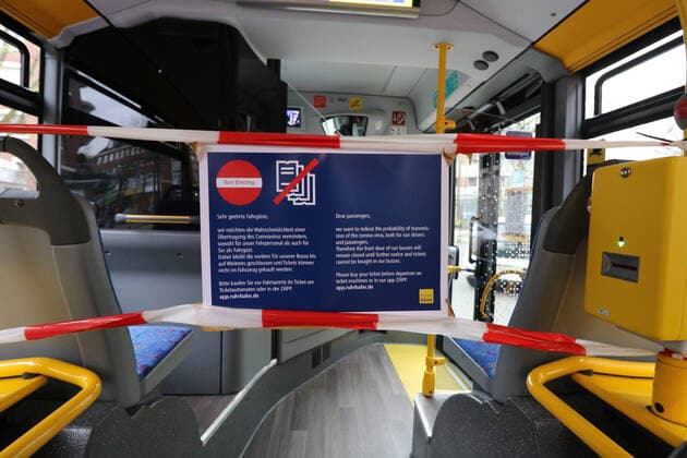 Fear of the corona virus The Essener Ruhrbahn is blocking access to bus drivers and stopping ticket sales on the Essen North Rhine-Westphalia Germany bus
