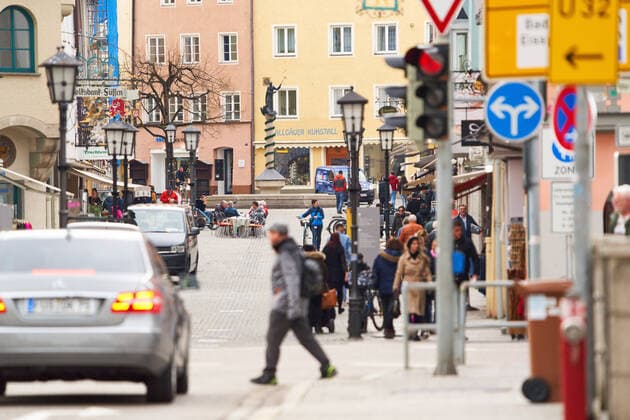 Cityview Füssen, March 17, 2020. People still meet despite of the Corona virus disease (COVID-19) on March 17, 2020 in Füssen, Germany