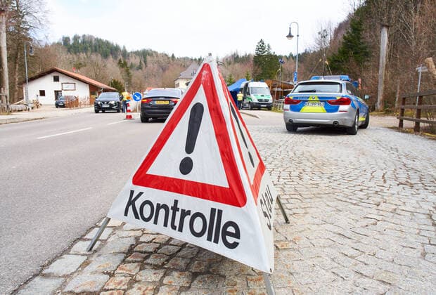 Border controls in Füssen, March 17, 2020. Policemen control every vehicle entering the border to Germany due to the Corona virus disease (COVID-19) on March 17, 2020 in Füssen, Germany