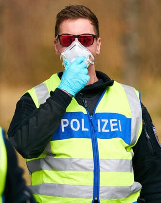 Border controls in Füssen, March 17, 2020. Policemen control every vehicle entering the border to Germany due to the Corona virus disease (COVID-19) on March 17, 2020 in Füssen, Germany