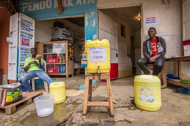 March 20, 2020, Nairobi, Kenya, Africa: Villagers install handwashing station for the public in Kibera Slums for quick prevention of Corona cases. Nairobi Africa - ZUMAd156 20200320_zip_d156_005 Copyright: xDonwilsonxOdhiambox