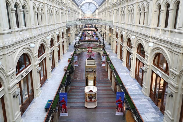 MOSCOW, RUSSIA - MARCH 21, 2020: The GUM department store during the COVID-19 coronavirus pandemic. Alexander Shcherbak TASS  TS0D2F0E
