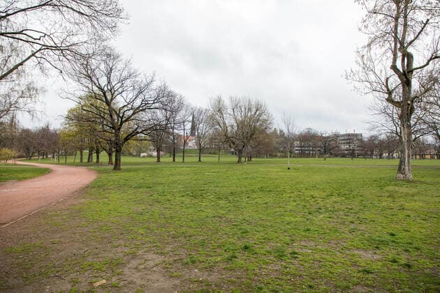 Day 1 after issuing the municipal general ruling with exit restrictions View of the deserted Alaunpark early in the morning 21 03 2020, Dresden, Germany, Äußere Neustadt, Dresden