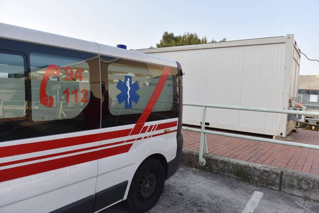 Mobile container, triage point for coronavirus patients 21.03.2020., Sibenik, Croatia - Containers are placed in front of the entrance to the emergency hospital in Sibenik s General Hospital, which will be a triage point for coronavirus patients. HrvojexJelavic PIXSELL