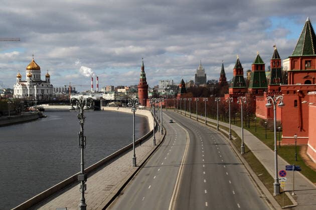 MOSCOW, RUSSIA - MARCH 21, 2020: A view of the Moscow Kremlin overlooking the Moskva River. Alexander Shcherbak TASS  TS0D2F32