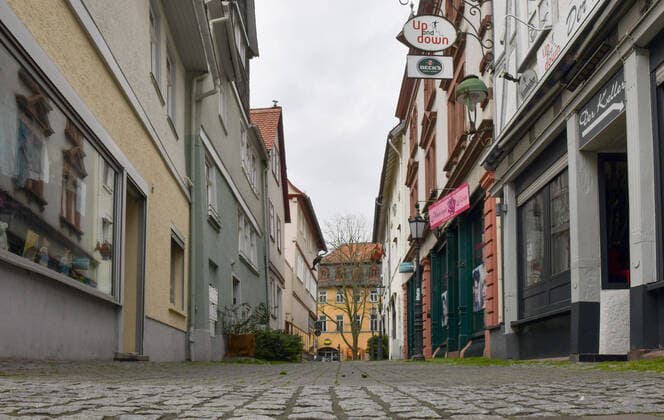 21 03 2020, xblx, deserted alley in the centre of Friedberg Friedberg