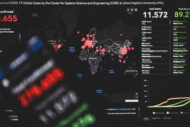 Dark number of coronavirus cases, interactive map Covid 19 Statistics from the Center for Systems Science and Engineering at Johns Hopkins University in Baltimore Stuttgart Baden Württemberg Germany Stuttgart Copyright: xonw-images.de MariusxBullingx