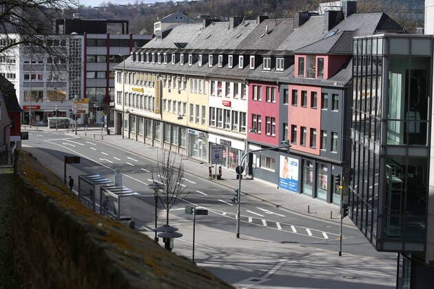 Coronavirus fear, effects because of the coronavirus Covid 19 , another curfew in NRW the city center of Siegen almost empty, Koelner Tor city center on 21 03 2020 in Siegen Germany