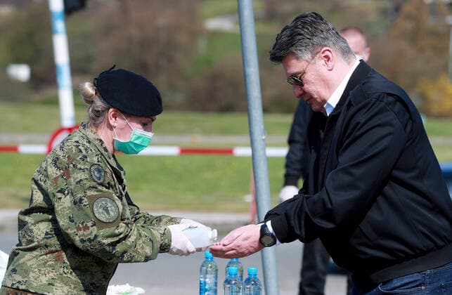PXL_Zoran Milanovic 21.03.2020., Zagreb, Croatia - Croatian President Zoran Milanovic visited a self-sustaining expeditionary camp hospital set up by the military in the parking lot of the Dubrava Clinical Hospital to combat the coronavirus pandemic. SanjinxStrukic PIXSELL